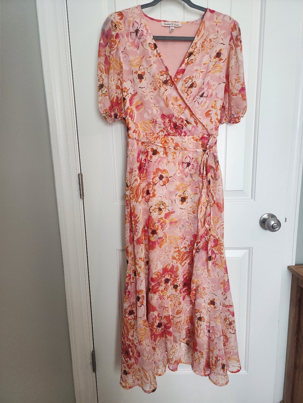 Harlow & Rose Pink And Orange Floral Wrap Dress